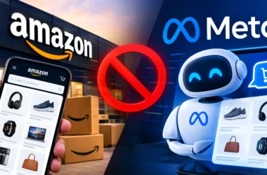 Amazon vs Meta Muse logo illustration representing the AI shopping bot dispute