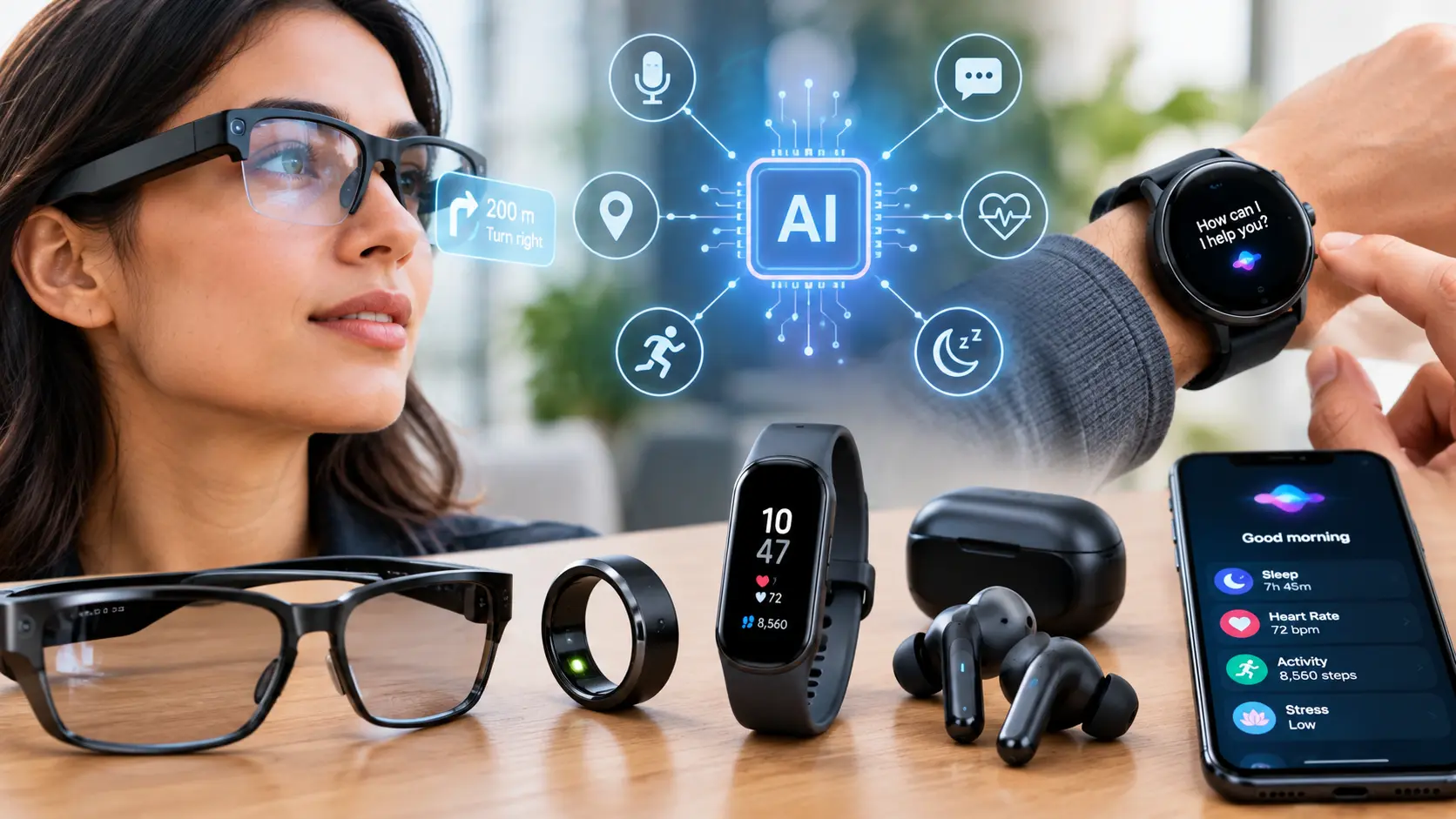 AI wearable devices including smart glasses, smart ring, and AI pin