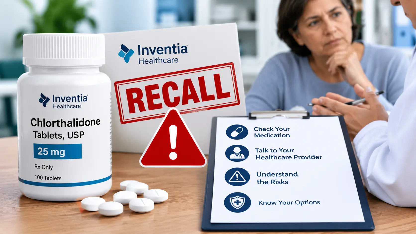 Inventia Healthcare Chlorthalidone Recall bottle status and batch details